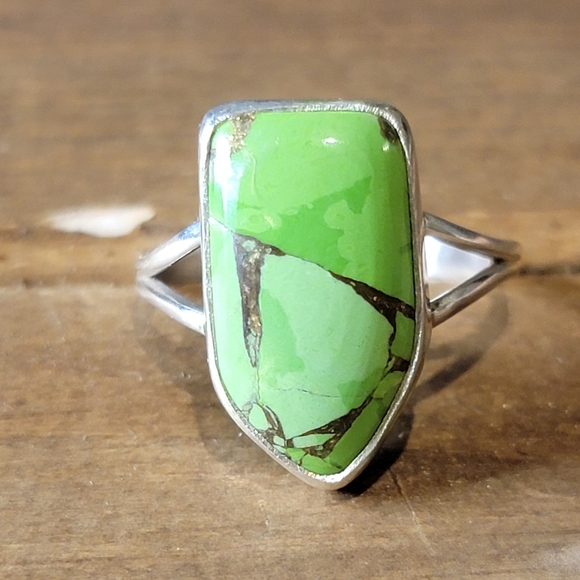 Native Jewelry - Native Copper Turquoise Gemstone Ring Size 9 Sterling Silver Boho Womens Jewelry